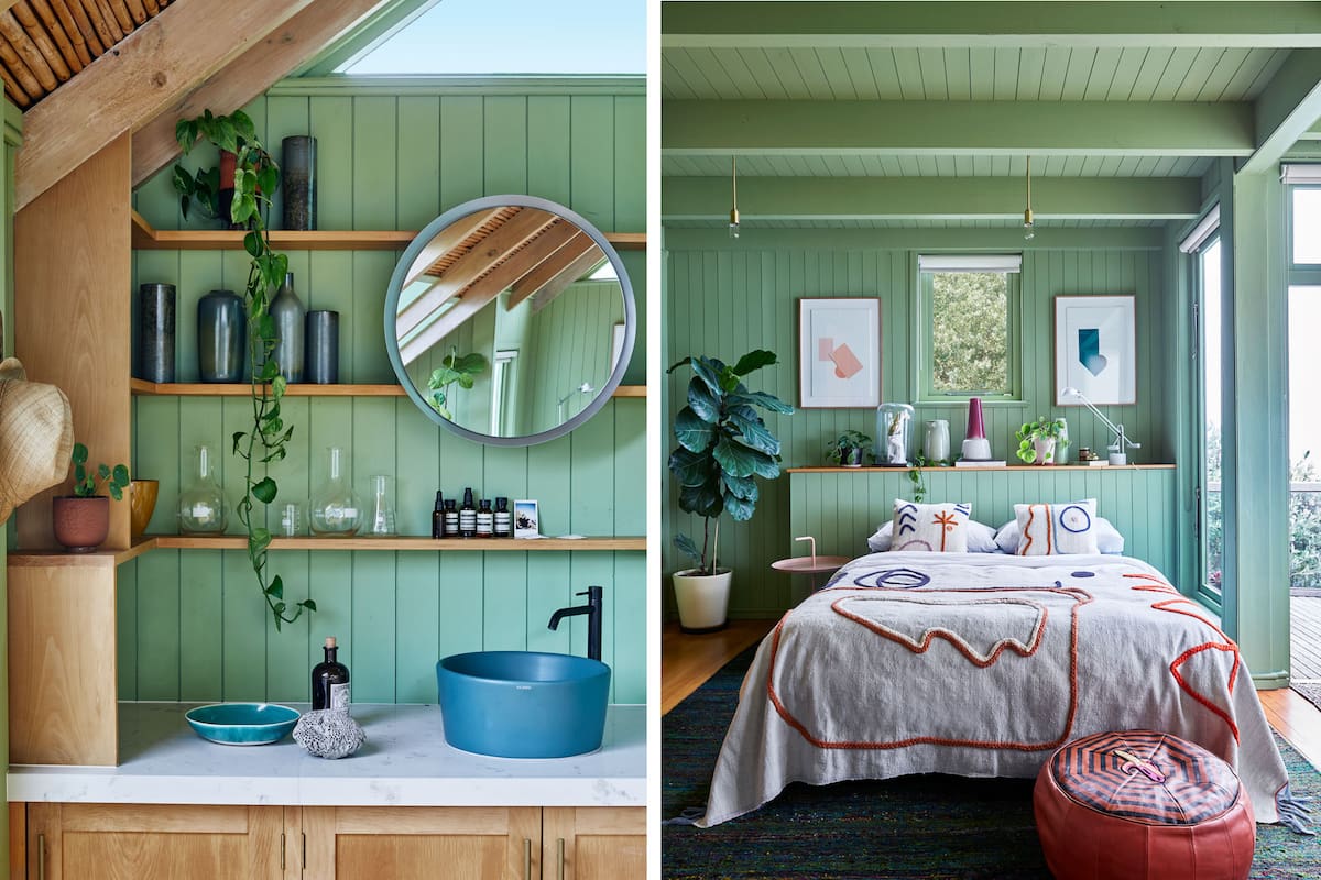 En verde y azul: Un bungalow de los años 70, puesto a nuevo con colores playeros