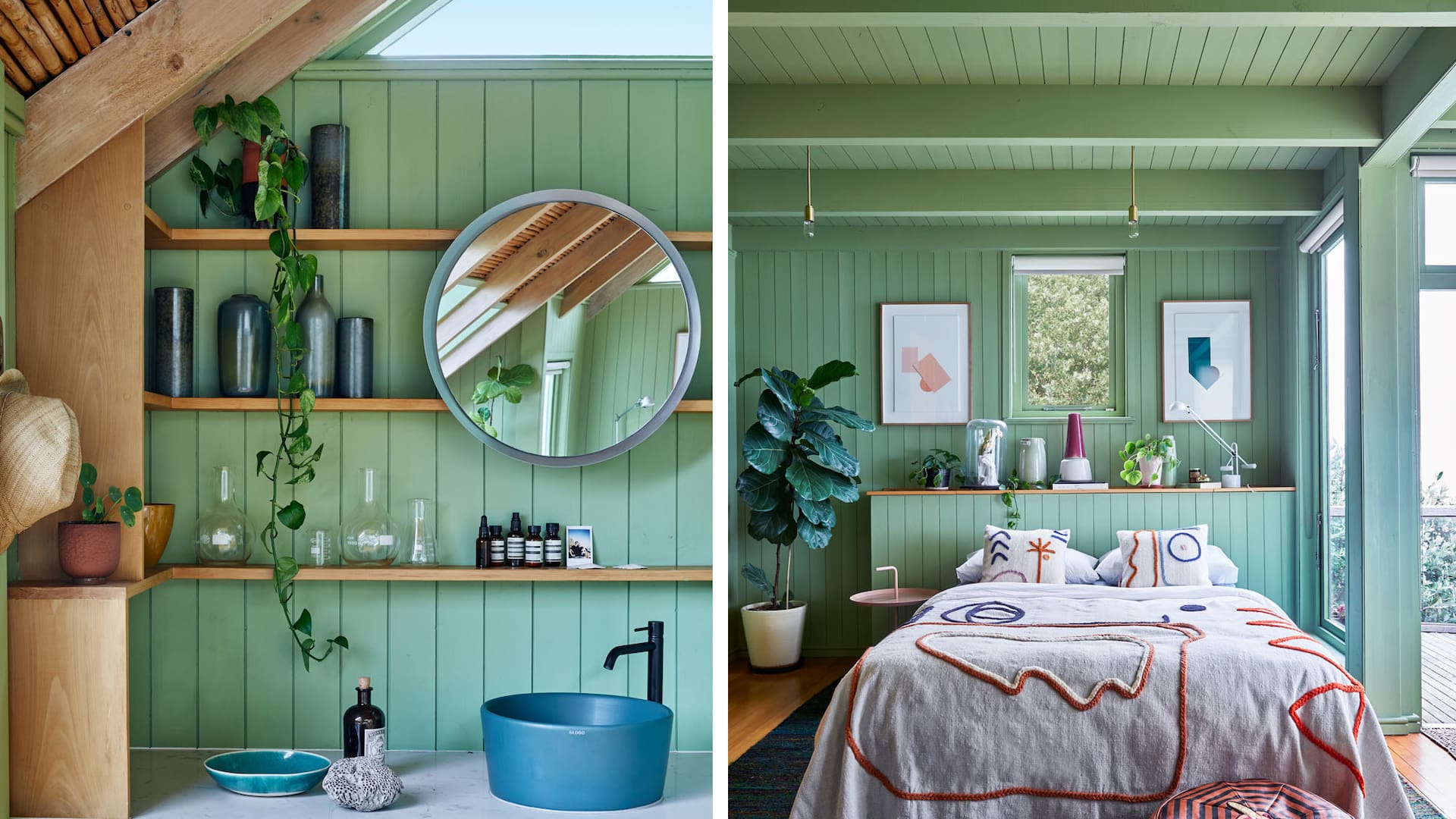 En verde y azul: Un bungalow de los años 70, puesto a nuevo con colores playeros