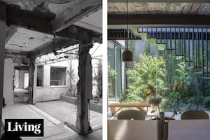 Una angosta casa entre medianeras renació de sus cenizas y hoy ofrece un recorrido verde y luminoso