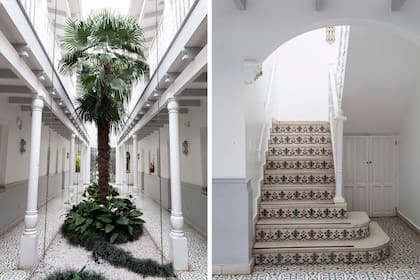 A continuación del sector social, se llega al corredor con spatifilium, pasto inglés y gloriosas palmeras al que dan, arriba y abajo, las doce habitaciones de Villa Vicuña.