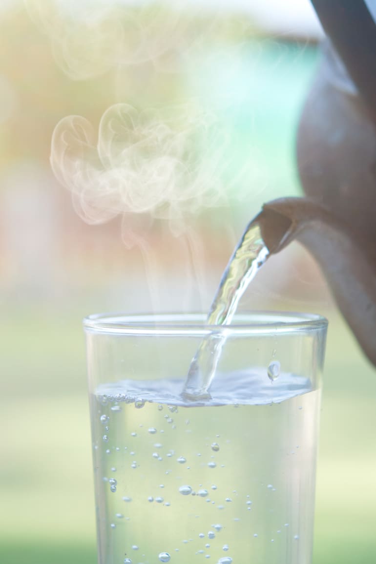 A glass of hot water from the old kettle.