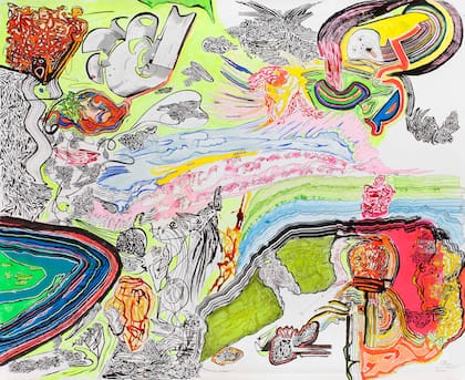 "A la distancia", técnica mixta sobre papel, creada a cuatro manos por Noé y Stupía