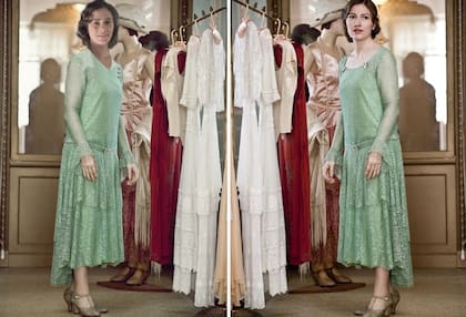 A la izquierda, Anna asegurando que se prepara para una producción de la BBC, a la derecha la imagen real de la serie Boardwalk Empire