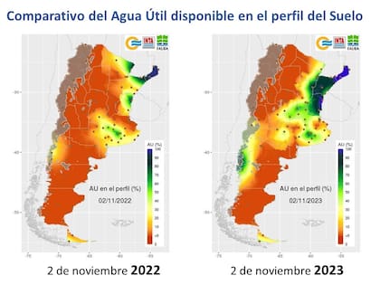 A la izquierda, el agua disponible el 2 de noviembre de 2022; a la derecha, la situación actual que muestra una mejora