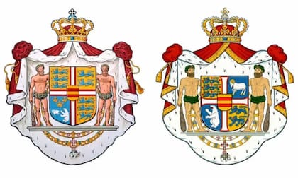 A la izquierda el antiguo escudo de armas real danés establecido por resolución real del 5 de julio de 1972. A la derecha el nuevo escudo de armas real danés establecido por resolución real del 20 de diciembre de 2024