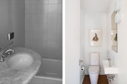 A la izquierda, el baño original que cambió por completo. Derecha: el nuevo toilette que generaron cerca de la entrada