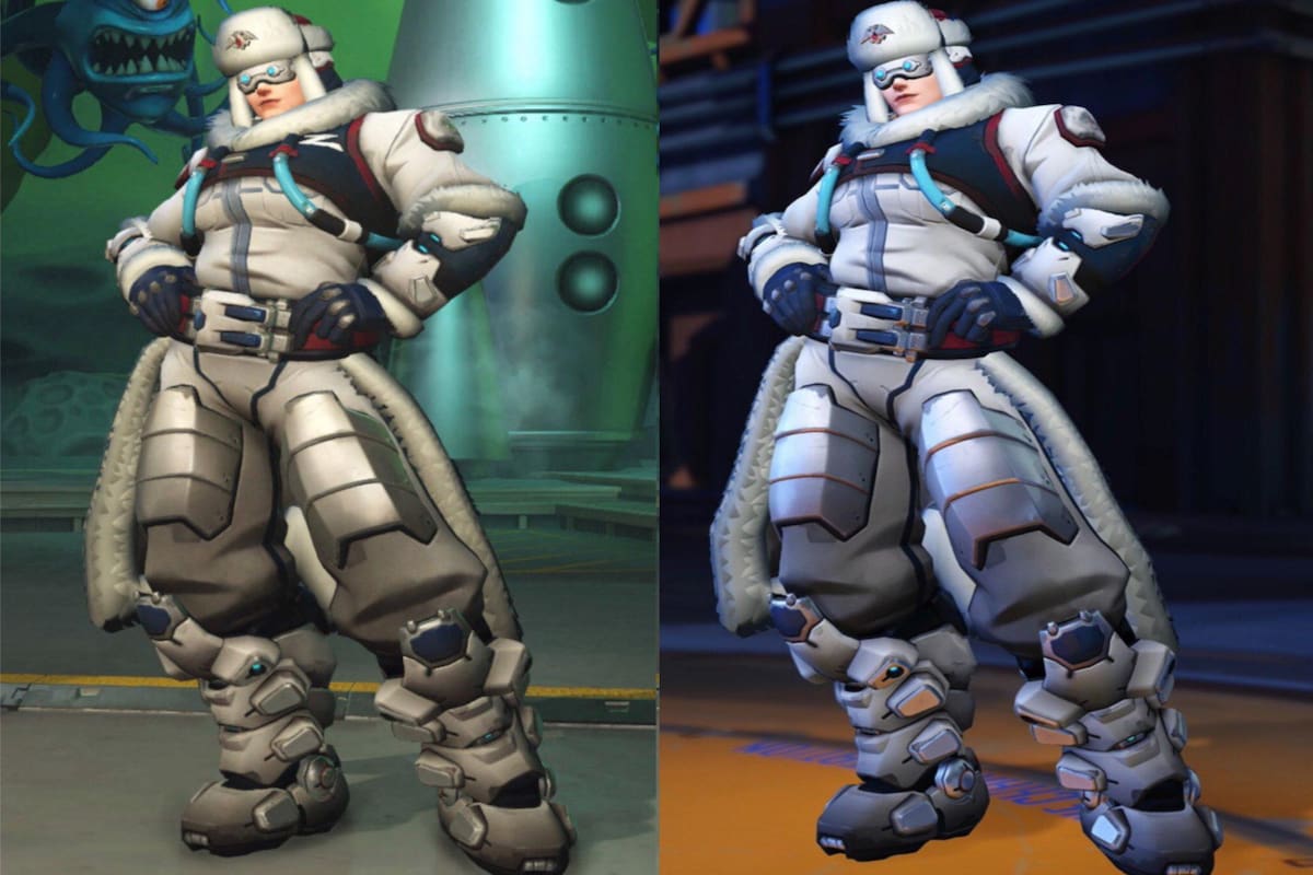 A la izquierda, el diseño original del traje de Aleksandra 'Zarya' Zaryanova, con la Z cerca del hombro izquierdo; a la derecha, el nuevo traje, sin la insignia