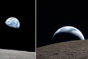 A la izquierda la foto tomada por la misión Apolo 8. A la derecha, la imagen fotografiada por Artemis II