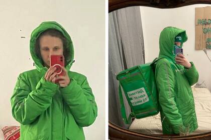 A la izquierda, Maria Alyokhina, y a la derecha su novia Lucy Shtein, disfrazadas como repartidoras de comida al escapar de su departamento en moscú