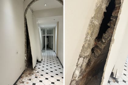 A la madrugada, el joven se encontró con que las paredes del vestíbulo estaban notablemente dañadas