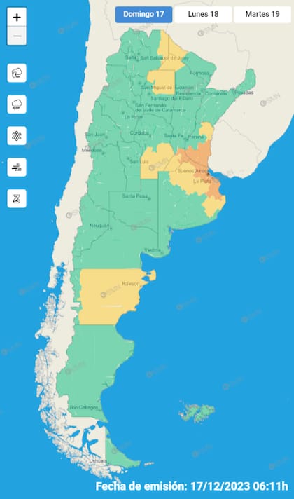 A la mañana, el SMN anunció alerta naranja por tormentas en la ciudad de Buenos Aires, el norte de la provincia de Buenos Aires, Santa Fe y Entre Ríos