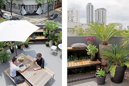 A la pareja le gusta invitar y agasajar en casa; y la terraza siempre está llena.