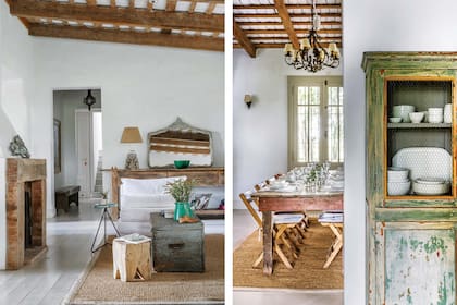 A las gruesas maderas de la chimenea se las lijó, y se acompañaron con muebles de remate de igual estilo, curtido y contundente.
