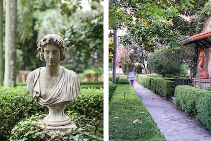 A lo largo del jardín pueden verse esculturas enmarcadas por la vegetación