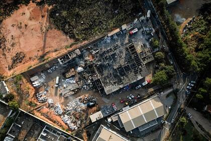 A metal factory is destroyed after a fatal explosion in Cabreuva, Sao Paulo state, Brazil, Friday, Sept. 1, 2023. (AP Photo/Tuane Fernandes)