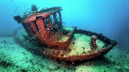 A ocho metros de profundidad y cerca de la costa se encuentra un navío que con los años se convirtió en un atractivo para el buceo