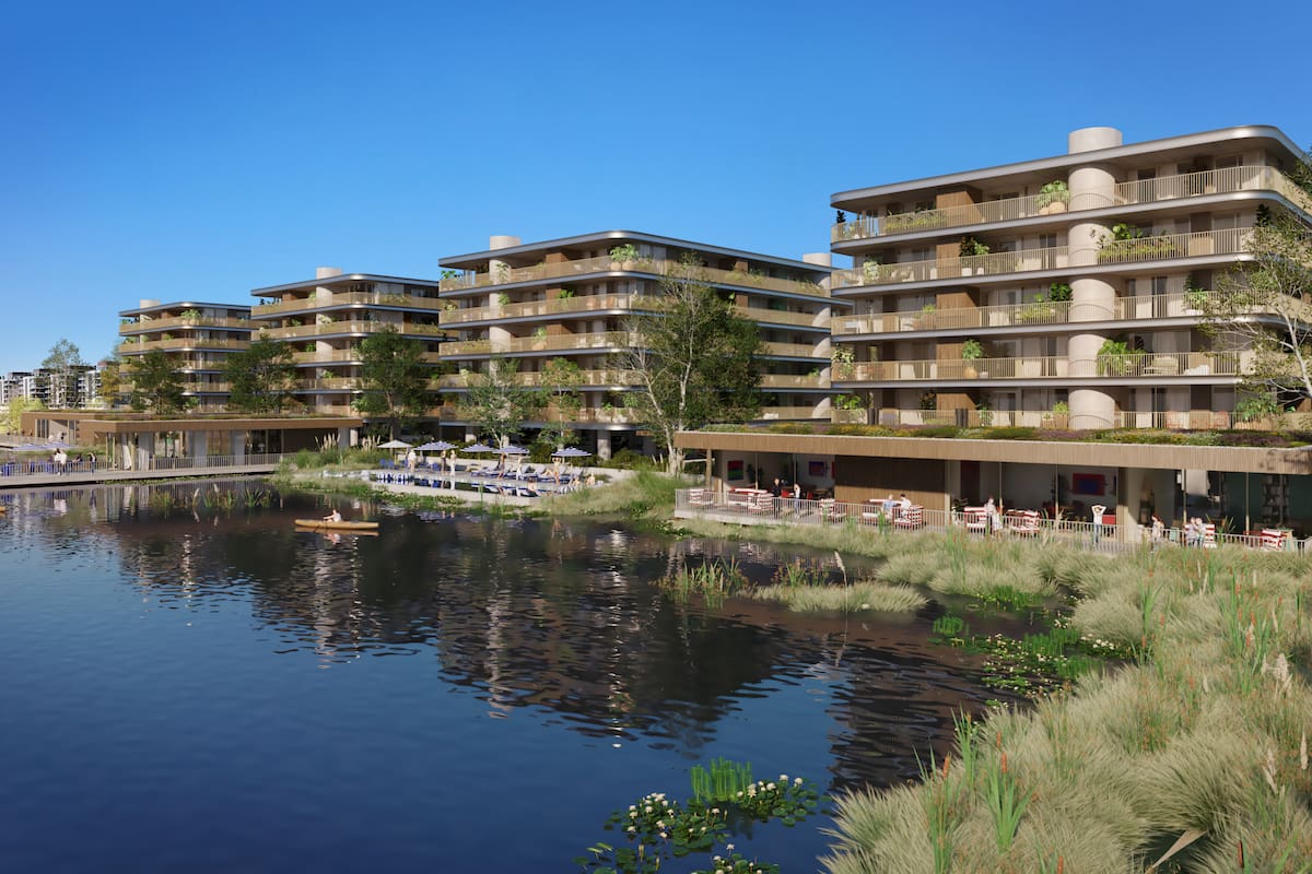 A orillas del lago Calcagno, Vitrium desarrolla un proyecto con la marca top Rotunda con 150 metros decks, deportes náuticos y vistas sobre el agua.