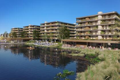 A orillas del lago Calcagno, Vitrium desarrolla un proyecto con la marca top Rotunda con 150 metros decks, deportes náuticos y vistas sobre el agua.