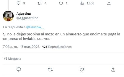 A Pascow también lo criticaron por no dejar propina en un almuerzo que costó $28.000 para dos personas, y por el que no pagó