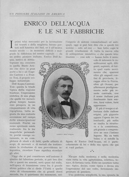 A pesar de que Dell'Acqua falleció en 1910, aún varios años después las publicaciones italianas lo reconocían como un pionero. Aquí, un artículo de más de 10 páginas de la revista del Touring Club, publicado en 1930.