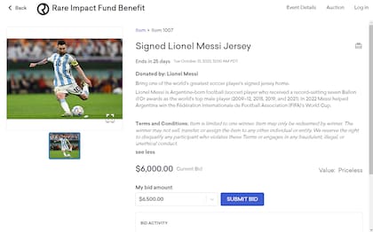 A pocos días de haber comenzado, la puja ya asciende a US$6000 por la casaca firmada por Lionel Messi