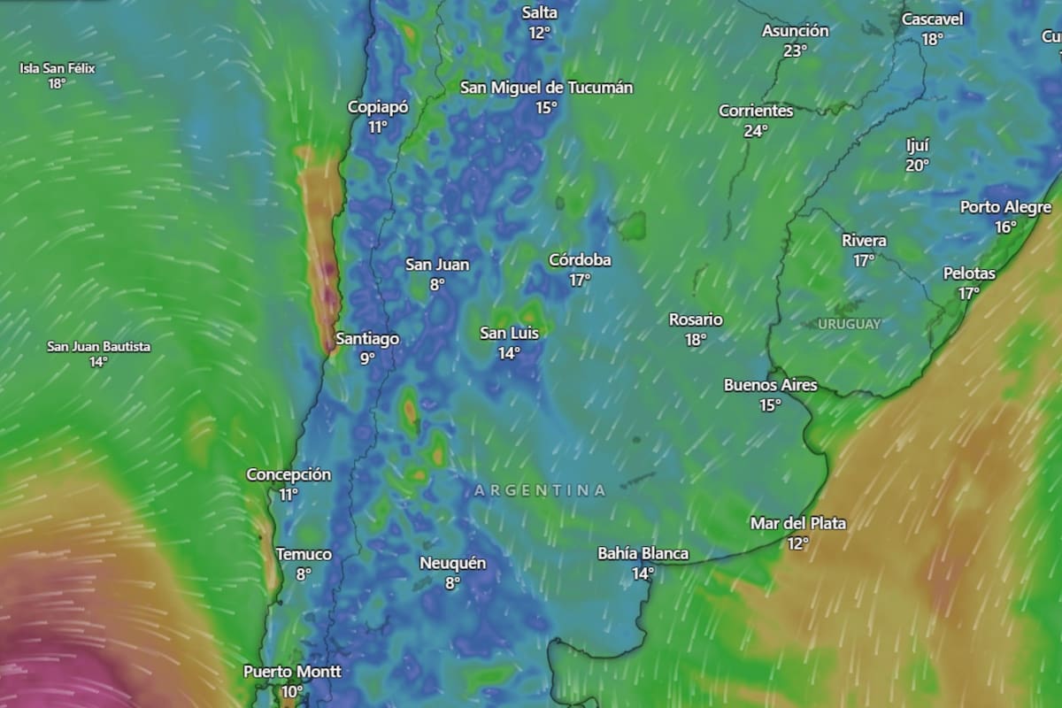 A qué hora empieza a llover en Buenos Aires hoy, viernes 31 de julio (Captura: Windy)