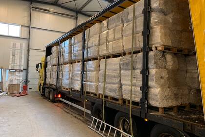 A shipment of compressed expanded polystyrene (EPS) arriving for recycling at the PolyStyreneLoop recycling plant in Terneuzen, the Netherlands. (Photo: Business Wire)