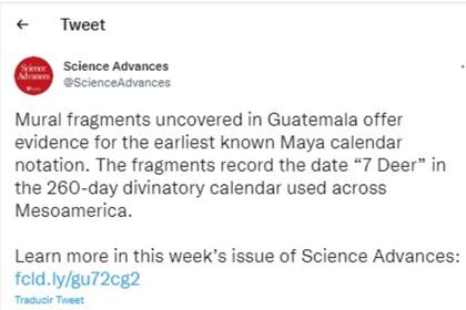 A través de la redes sociales, la revista científica Science Advances confirmó el importante hallazgo.
