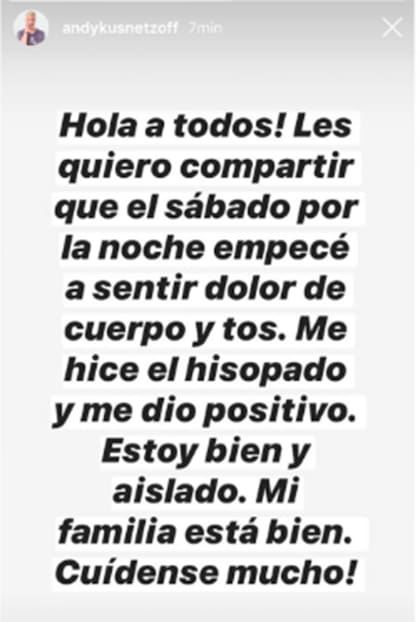 A través de las redes, Kusnetzoff buscó llevar tranquilidad a sus seguidores