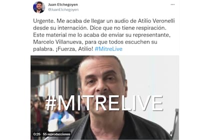 A través de las redes sociales se difundió un audio de Atilio Veronelli desde el hospital