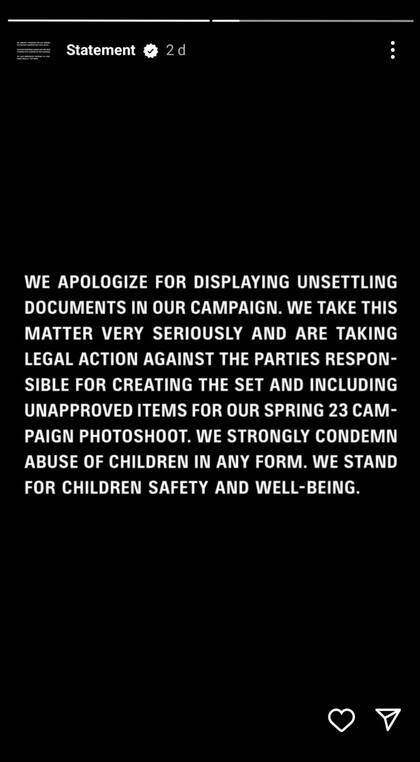 A través de sus redes sociales, Balenciaga se disculpó por su más reciente campaña publicitaria