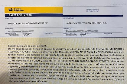 A través de una carta documento, el interventor de Radio y Televisión Argentina (RTA), Diego Chaher, solicitó poner cese al Convenio de Colaboración firmado el 20 de noviembre de 2020