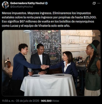 A través de X, Hochul destacó que la iniciativa devolverá unos 67 millones de dólares directamente a los bolsillos de los trabajadores neoyorquinos este año