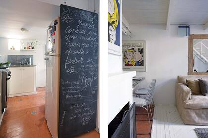 El piso de la cocina fue removido: se reemplazó con un alisado de cemento impermeable con color.