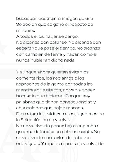 A un mes de la final del Mundial: la carta de Tapia en defensa de los jugadores.