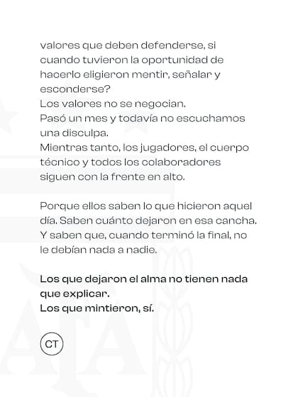 A un mes de la final del Mundial: la carta de Tapia en defensa de los jugadores.