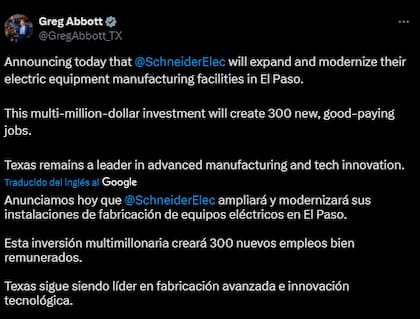 Abbott reveló una noticia muy importante para los habitantes de Texas
