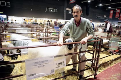 Abel Ernesto Arana con un ejemplar de la raza ovina