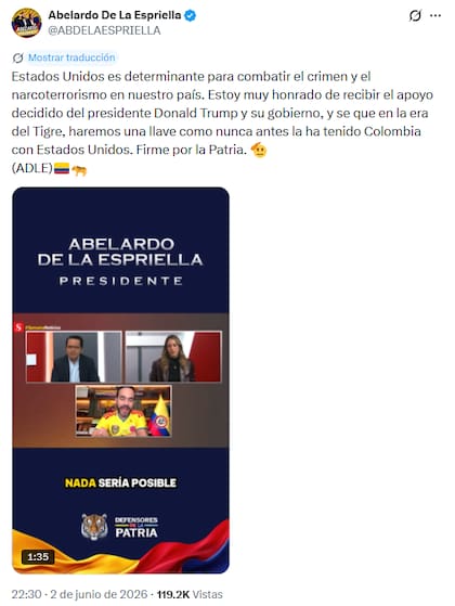 Abelardo de la Espriella le agradeció a Donald Trump por su apoyo de cara a las elecciones generales