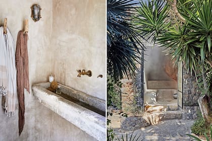 Aprovechando una cavidad natural, cerca de la pileta se construyó un hammam (baño de vapor al estilo de los antiguos árabes). Afuera se revistió en piedra y adentro está terminado con estuco marroquí.