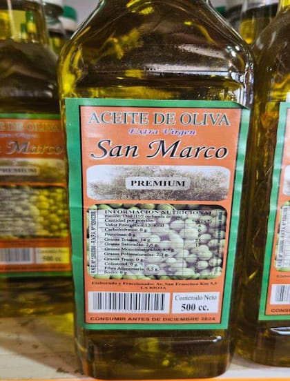Aceite de Oliva Extra Virgen, Marca San Marco, RNE 12000380 y RNPA 12002208