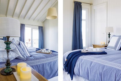 Acolchados y almohadones (Falabella). Cortinas de denim (Esteve Quintana). Lámpara de techo. Lámpara de pie. Mesas de luz (Lorenzo Cañete para Constructora VZ).