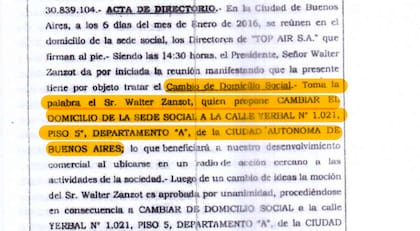 Acta de directorio de Top Air SA