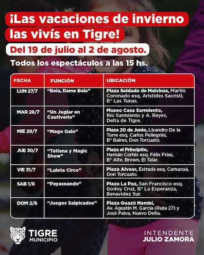 Actividades gratuitas en Tigre durante la segunda semana de las vacaciones de invierno