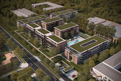 Además de los techos verdes, que disminuyen el consumo de energía y la emisión de CO2, Casa Living apuesta por la sustentabilidad a través de reservorios de agua de lluvia para riego, iluminación en espacios comunes con energía solar y una huerta orgánica.