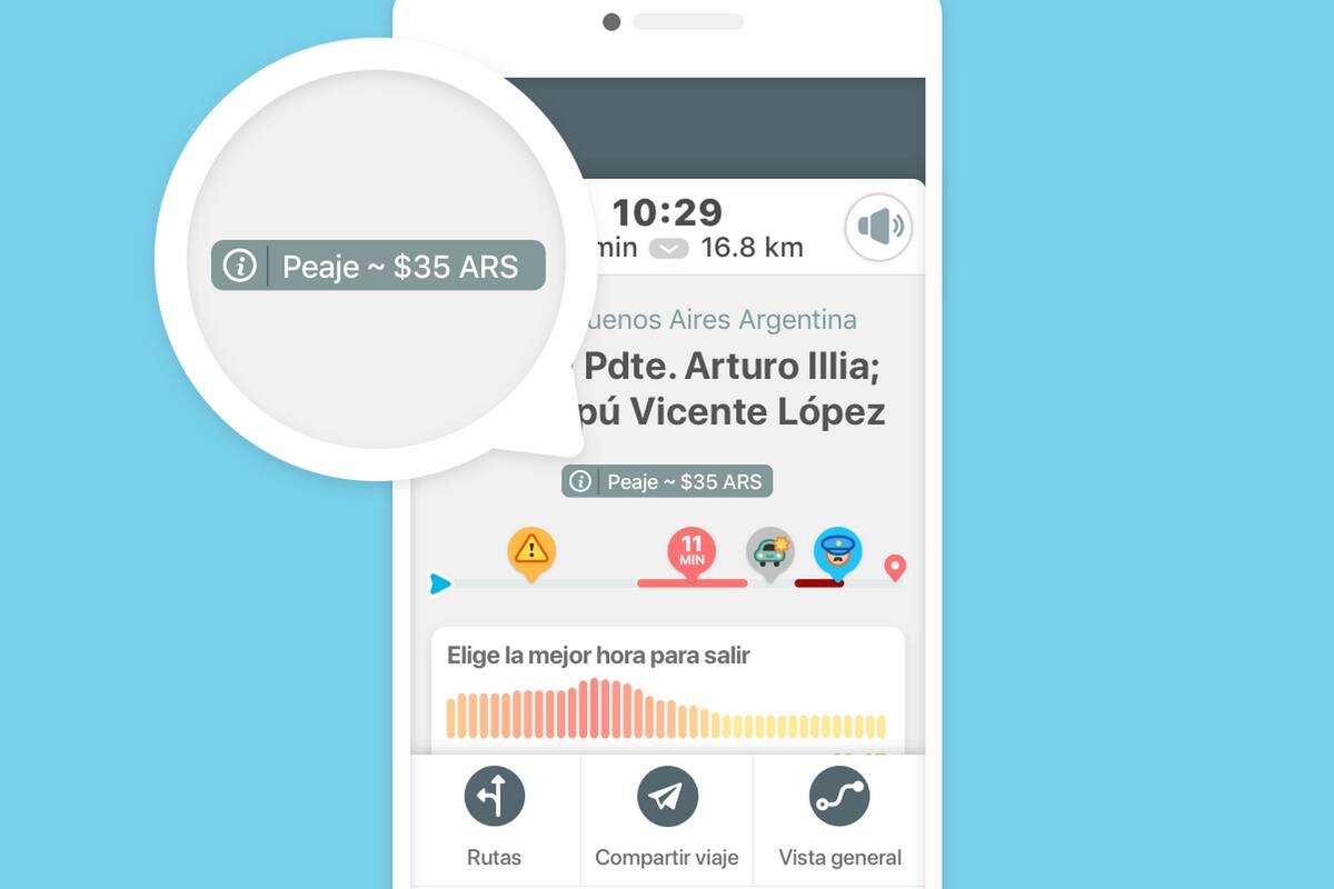 Además de ofrecer el mejor momento para salir con el auto, Waze también ofrece el costo del peaje de la ruta elegida