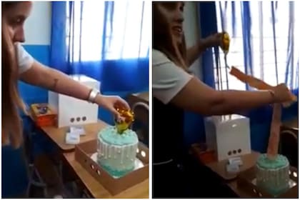Adentro de la torta había una tira de billetes de $1000 (Foto: Captura de video)
