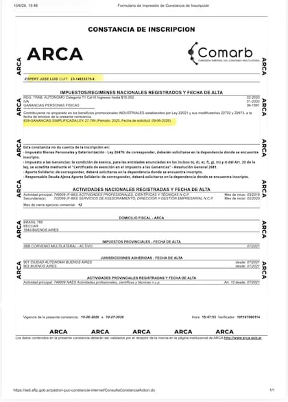 Adhesión al Régimen Simplificado de Ganancias