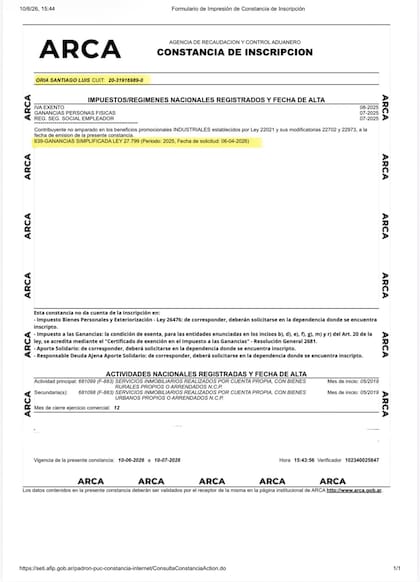 Adhesión al Régimen Simplificado de Ganancias