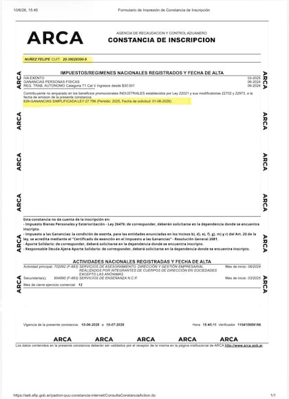 Adhesión al Régimen Simplificado de Ganancias